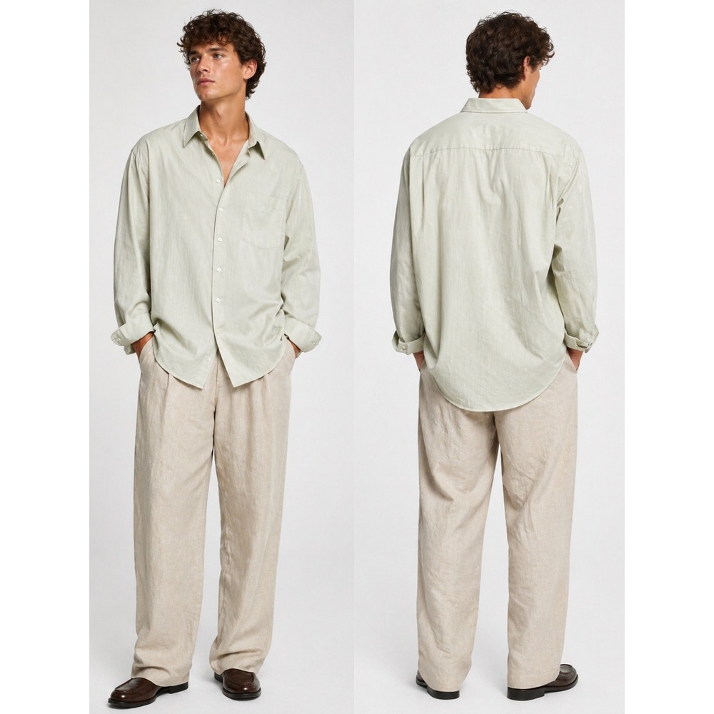 Perry Ellis Button Down Mens XL Sage Green Pinstripe Long Sleeve Office Shirt